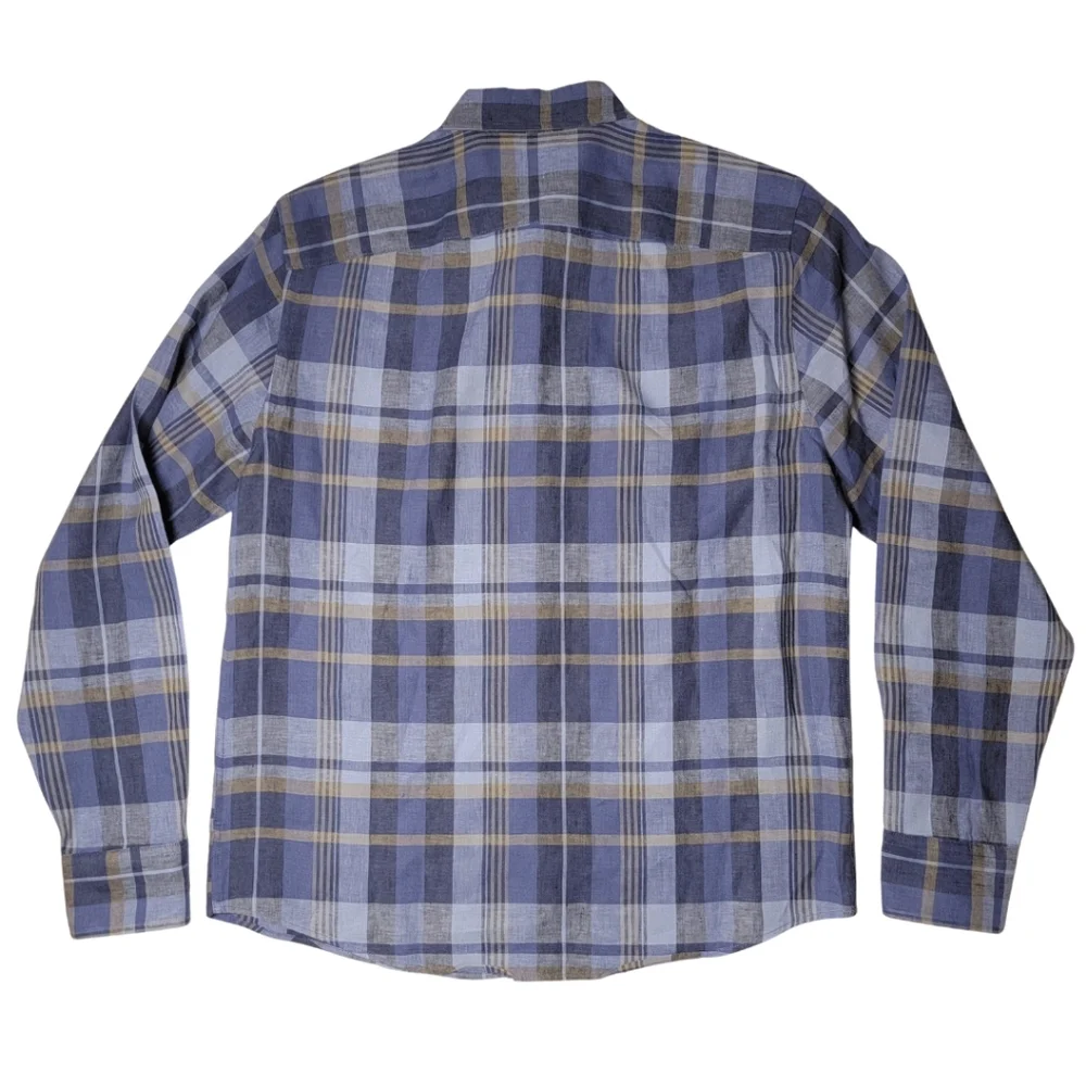 UNTUCKit Tribuno Blue Plaid 100% Linen Wrinkle-Resistant Shirt M - Picture 3 of 5